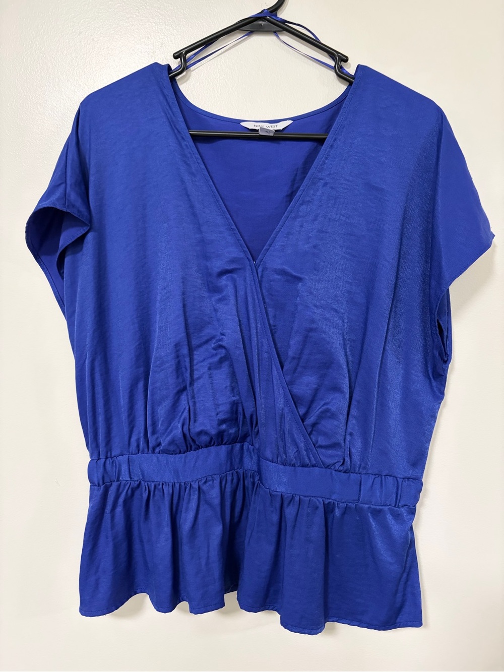 Nine West Women’s Royal Blue Surplice Peplum Top